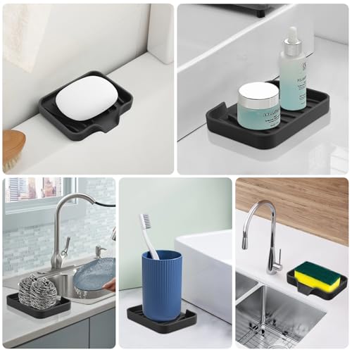 Silicone Soap Dish with Drain, SAISN Kitchen Soap Tray for Shower 2 Pack Self Draining Soap Dish Soft Bathroom Soap Holder for Kitchen Sink Flexible Portable Soap Saver, Black - color: Black