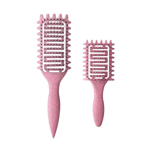 Curl Defining Brush for Curly Hair, Vented Detangling Hair Brush for Wet and Dry Styling, Curved Brush for Shaping and Smoothing Curl Clumps, Lightweight Hair Brush (2Pcs Pink) - color: 2Pcs Pink