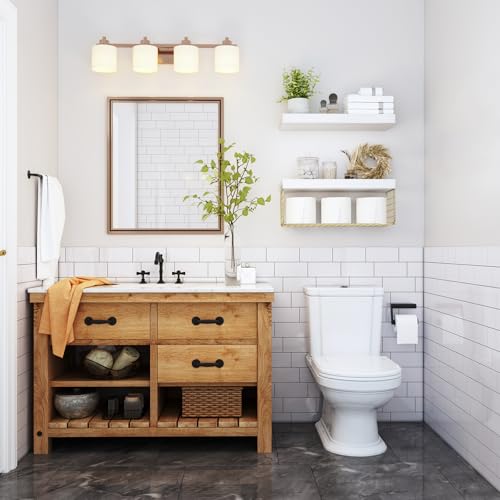 QEEIG Bathroom Shelves Over Toilet - Wall Mounted Floating Shelves Toilet Paper Storage Small Modern Decor Shelf 16 inch Set of 2, White and Gold (019-WG2) - color: G. White & Gold, size: 2pcs
