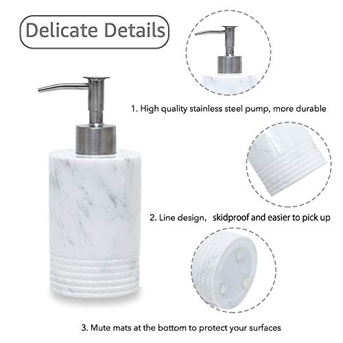 JIMEI Marble Soap Dispenser with Stainless Steel Pump for Bathroom Kitchen Countertop - Lotion & Liquid Dispenser Soap Bottle White