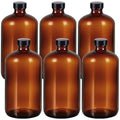 6 Pack 32 oz Amber Glass Bottles with Lids, Boston Round Glass Bottles with Black Caps for Secondary Kombucha Fermentation and Lab Chemicals