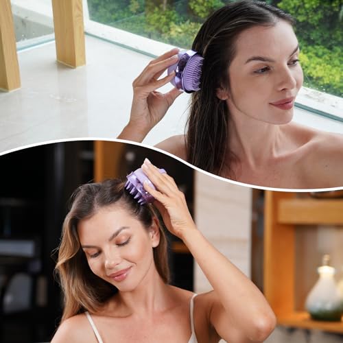 SHINLEA 2 in 1 Scalp Massager Hair Growth,Scalp Scrubber with Soft Silicone Bristles for Dandruff Removal,Shampoo Brush for Exfoliation,Head Massager for Both Wet and Dry Use (Purple) ﻿ - color: Purple