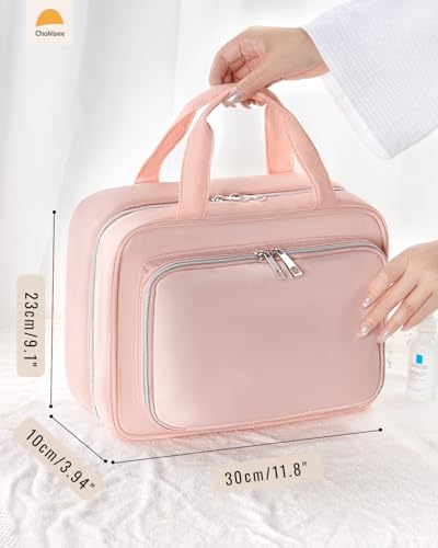 Travel Hanging Toiletry Bag for Women - Waterproof Cosmetic Organizer with Clear Window, Lightweight Bathroom Bags for Essentials, Makeup, Shampoo, Toiletries Pink,Large - color: Pink, size: L (11.8x9x4inch)