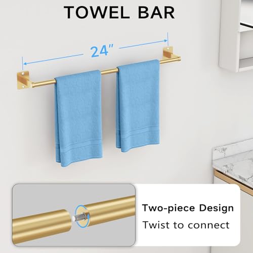 KLJKPA Bathroom Accessories Set, 4-Piece Gold Bathroom Hardware Set | 24 inch Towel Bar, Towel Racks for Bathroom, Robe Towel Hooks, Toilet Paper Holder Wall Mounted - color: Gold (4 Piece), size: 24 inch