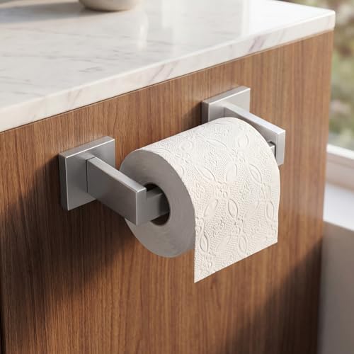Toilet Paper Holder Wall Mount Brushed Nickel, Stainless Steel Toilet Tissue Roll Holder Bathroom Square Toilet Paper Towel Roll Holder, Double Post Pivoting Tissue Handle - color: Brushed Nickel