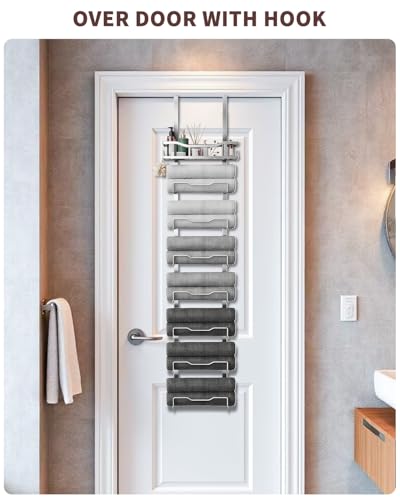 Hanging Towel Racks for Bathroom No Drill - Over The Door 8-Tier Bath Towel Storage Organizer for Small Bathrooms - Back Door Large Tiered Towel Holder Hanger for Rolled Towels RV Camper Silver - color: Silver, size: 8 Tier