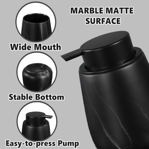 12Oz Foaming Hand Soap Dispenser - Ceramic Bathroom Foam Soap Dispenser with Easy-to-Press Black Pump, Refillable Lotion Hand Soap Dispenser, Dish Soap Dispenser for Kitchen, Marble Black - color: Marble Black, style: Foam Pump