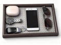 Wooden Valet Tray with Leather Base - Nightstand Catchall Organizer for Cologne, Perfume, Keys, Wallet, Phone, Watch, Jewelry & Sunglasses (Llight Gray) - color: Llight Gray