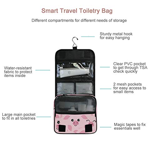 senya Hanging Travel Toiletry Bag Kit Makeup Case Cosmetics Organizer for Men Women - color: Cute Pigs
