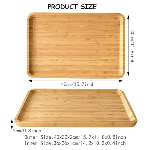 Bamboo Serving Tray Rectangle Platter, Large 1, 15.7" x 12.8" x 0.8" | Durable, Breakfast Dinner Food Bed Tray, For Eating, Kitchen Restaurants Patty,Display - size: 15.7" x 12.8" x 0.8"