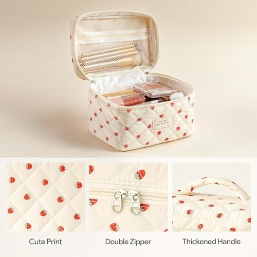 HBselect Quilted Makeup Bag, 3PCS Cotton Large Travel Makeup Bag, Cute Floral Coquette Make up Bag Cosmetic Bag Toiletry Bag for Women Girls - color: A-3PCS-Floral 15