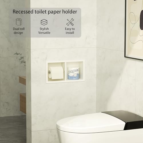 Neodrain White Dual Roll Recessed Toilet Paper Holder,for Standard/Mega Roll - color: White