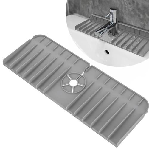 Silicone Kitchen Sink Faucet Drain Mat, Water Splash Guard for Kitchen and Bathroom Countertop, Gray