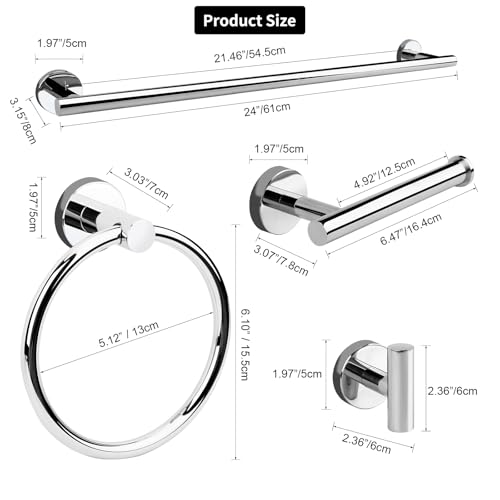 Polished Chrome Bathroom Hardware Accessories Set 5 Piece, Stainless Steel Bath Towel Bar Set 24 Inch,Toilet Paper Holder,Towel Ring Holder,Towel Rack Set,Gold Bathroom Accessories Kit Silver - color: Polished Chrome