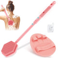 Silicone Back Scrubber & Soft Bath Glove 2PCS, 16''- 21''Extendable Back Scrubber with Dual-Side Large Head, 360° Anti-Slip Hand-fit Silicone Body Scrubber for Rich Foaming Deep Cleaning(Pink) - color: Pink*2