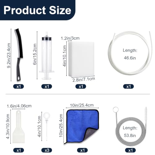 XANGNIER 10 Pcs Refrigerator Water Line Cleaning Kit,Refrigerator Drain Cleaner Tool–53.8Inch Flexible Drain Brush,Syringe,Unclog Fridge&Ice Maker Cleaner Tools for Ice Dispenser,Sink,AC Drain Line - size: 10 pcs