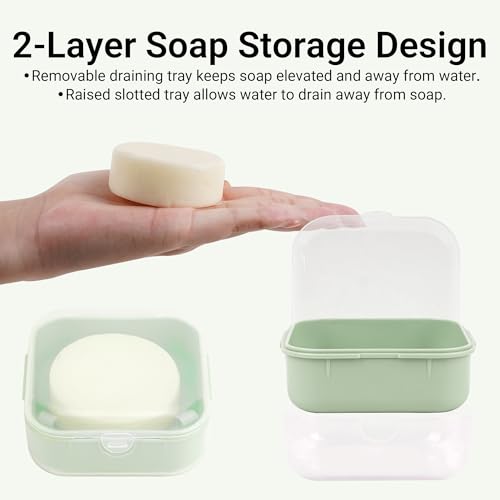 Adorila Small Travel Soap Case with Removable Drain Tray, 2 Pack | Shampoo Conditioner Bar Holder, Shatterproof PP Plastic, 3.1 in x 3.1 in Footprint, Light Green+Peach Pink - color: Light Green+peach Pink