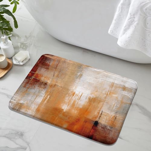 Orange Brown Grey Abstract Bath Rug, Non-Slip Microfiber Soft Plush Modern Bathroom Mat Carpets Floor Mat for Bedroom Kitchen Bathroom Toilet 17x29 Inch - color: Orange