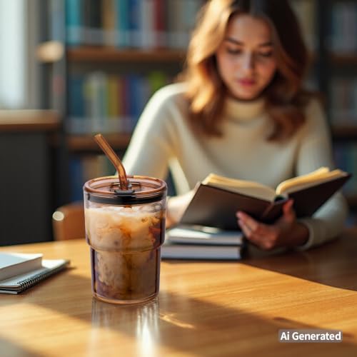 BLUEPOLAR 13oz/400ml Tumbler Water Glass, Cups with Straw and Lid Sealed Carry on for Coffee, Iced Tea, Thick Wall Insulated Glass Cup (Amber)… - color: Amber