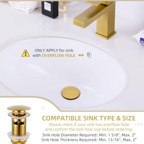 Angle Simple Bathroom Sink Drain Stopper Glossy Deep Titanium Gold Color, Brass Pop Up Sink Stopper with Overflow Hole for Sink with 1.61 to 2 Inches Drain Hole - color: Deep Titanium Gold