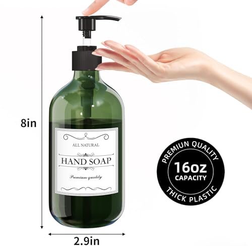 Kzeirm Green Soap Dispenser, Dish & Hand Soap Dispenser Set for Bathroom & Kitchen, Refillable Pump Bottle Dispenser, Plastic Empty Soap and Lotion Dispenser for Liquid, 2 Pcs - color: Green