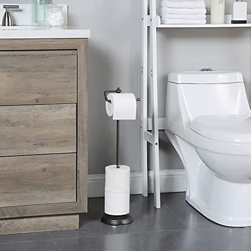SunnyPoint Bathroom Free Standing Toilet Tissue Paper Roll Holder Stand with Reserve Function (Black Nickel) - color: Black Nickel