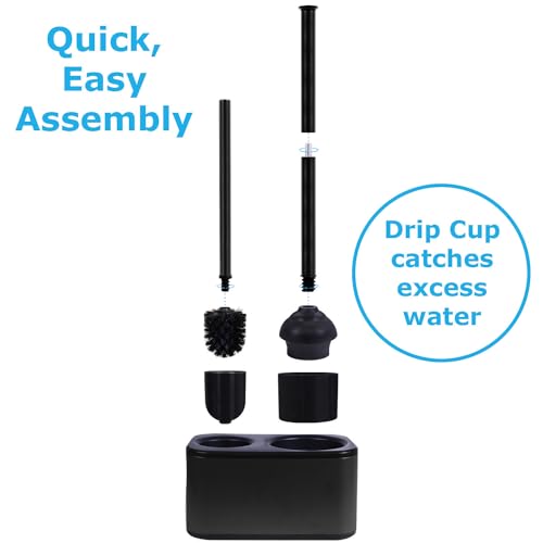 Blue Donuts Toilet Brush and Plunger Set with Holder, Sleek Minimalist Modern Black Bathroom Accessories Toilet Plunger and Toilet Bowl Brush Combo - color: Black