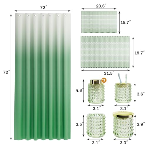 XLHOMO Bathroom Sets with Shower Curtain and Rugs and Accessories, Glass Bathroom Accessories Set Green Bathroom Set Bathroom Sets, Green Bath Mat and Diamond Soap Dispenser for Bathroom Decor - size: Bath Set+Shower Curtain+Bath Rugs