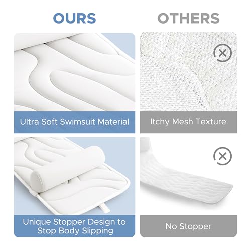Sunlit Ultra Soft Full Body Bath Pillow for Bathtub, Luxury Thick Tub Pillow for Head Neck Back Support with Lumbar Pillow Multi-Function Stopper, Spa Pillow with Strong Suction Cups, Bath Accessories - color: White