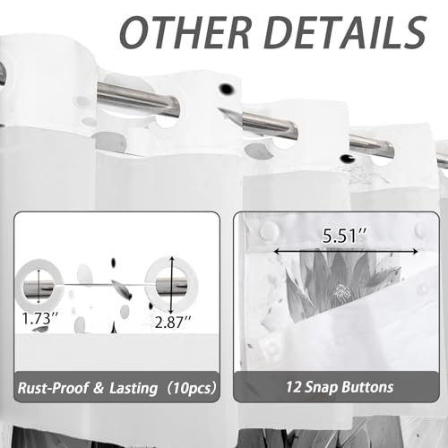 Lotus Hookless Shower Curtain with Snap in Liner, Black and White Zen Spa No Hook Shower Curtain and Liner Set, Ringless with Window Waterproof Cloth Fabric, 71" W X 77" L - color: Ink Water, size: 71"W x 77"L (Pack of 1)