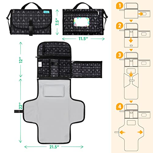 Kopi Baby Portable Diaper Changing Pad-Baby Diaper Changer Travel Bag with Wipes Pocket, Smart Design Portable Changing Mat, Infant Travel Station Kit, Gift for Newborn Girl & Boy-Black Arrows,Premium - color: Black Arrows, size: Premium