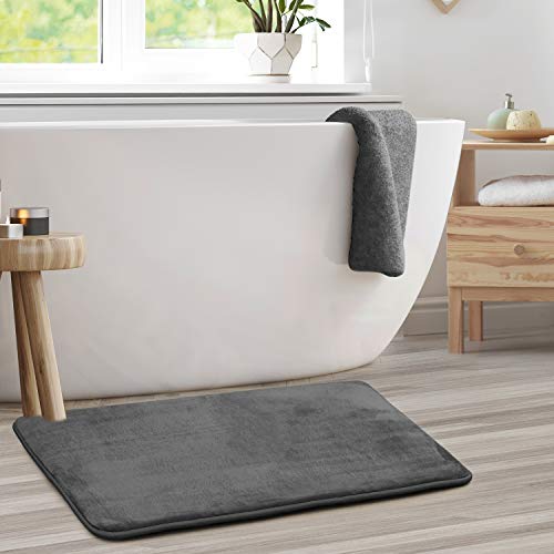 Clara Clark Bathroom Rugs, Velvet Memory Foam Bath Mat, Non-Slip, Machine Washable Bath Rugs - Dries Quickly, Ultra Soft Plush Bath Mats for Bathroom, 20 x 32, Grey - color: Dark Grey, style: 20 x 32