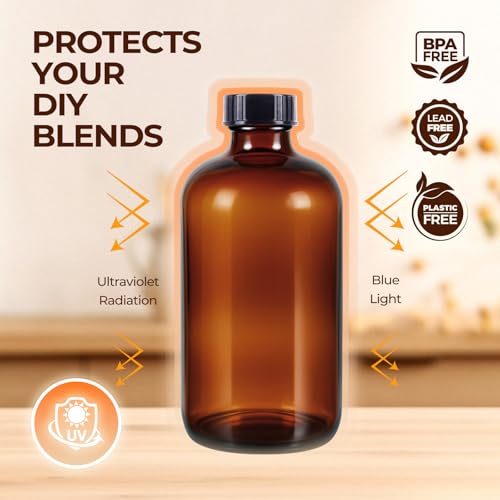 3 Pack,16 OZ Amber Glass Bottles Boston Round Sample Refillable Bottles with Black Caps, Perfect Glass Containers for kombucha, Secondary Fermentation,Storing condiment,Homemade Essential Oils - color: Amber