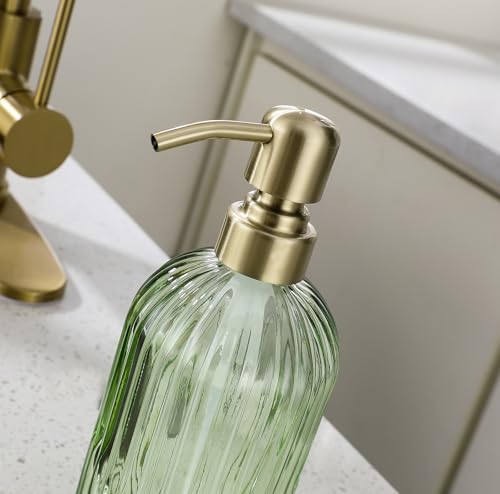16Oz Green Glass Soap Dispenser with Rust Proof Stainless Steel Pump, Green Stripe Bathroom Hand Dish Lotion Dispensers with Brushed Gold Pump,Brushed Gold Glass Soap Dispenser,2 Packs - color: Brushed Gold + Green, size: 2-Pack
