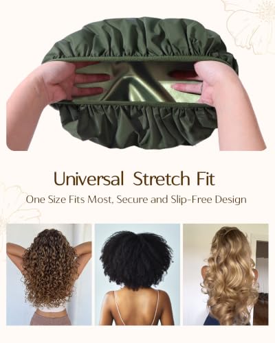 Yanibest Shower Cap for Women - Frizz Free Satin Lined Shower Cap Waterproof Large Double Layer Reusable with Soft Elastic Band for Braids Long Hair - color: Peachy