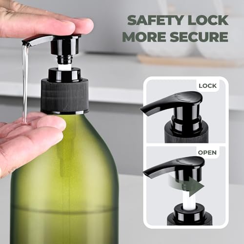16 oz Frosted Green Glass Soap Dispenser with Pump, Glass Pump Bottle for Lotion Body Oil, 500ml Hand and Dish Soap Dispensers Set with Storage Caps, Labels - 2 Pack - color: Green