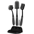 Dish Brush Set of 5 with Holder - Kitchen Scrub Brushes with Non-Slip Long Handle for Cleaning, Scrubber, Dishwashing, Dishes, Bottles, Straws, Cups, Pots & Sink, Black - color: Black
