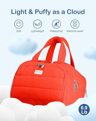 TOPDesign Travel Toiletry Bag for Women, Puffer Large Toiletry Bag, Lightweight Cosmetic Makeup Organizer with Handle for Traveling, Accessories, Essentials, Toiletries (Red Orange) - color: Red Orange
