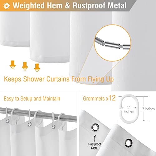 BTTN Extra Long Shower Curtain 72x96 inches, Tall Linen Textured Heavy Duty Fabric Shower Curtain Set with 12 Plastic Hooks, Large Classic Hotel Polyester Cloth Shower Curtains for Bathroom, White - color: White, size: 72"W x 96"L (Pack of 1)