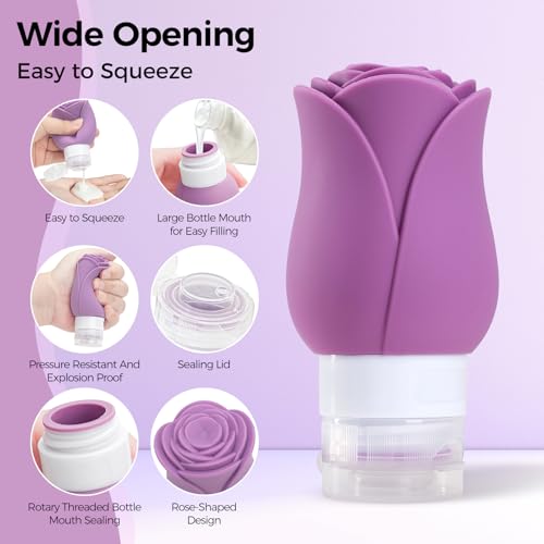 Silicone Travel Bottles - 3 OZ Travel Bottles Leakproof for Travel TSA Approved & Refillable Mini Cream Containers Set 8 Pack, 4 colors - color: PK+RS+PP+RD, size: 4 Bottles+ 4 Jars