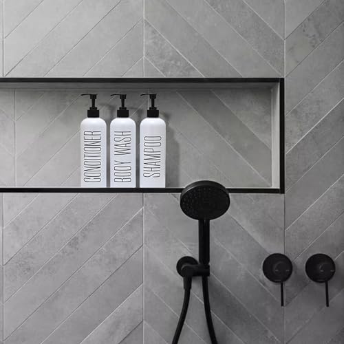 HOMCDALY Shampoo and Conditioner Dispenser, 16oz 3-Pack Refillable Pump Bottles, Shampoo Conditioner Body Wash Dispensers Bottles, Bathroom Shampoo Dispenser Set(White - color: White&black Pump