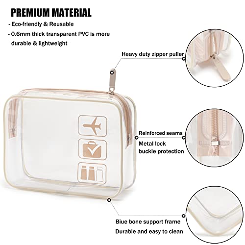 MODENGKONGJIAN TSA Approved Toiletry Bag, 3 Pcs Clear Toiletries Bags Quart Size Travel Makeup Cosmetic Bag for Women Men, Carry on Airport Airline Compliant Bag (Flesh Pink) - color: Flesh Pink