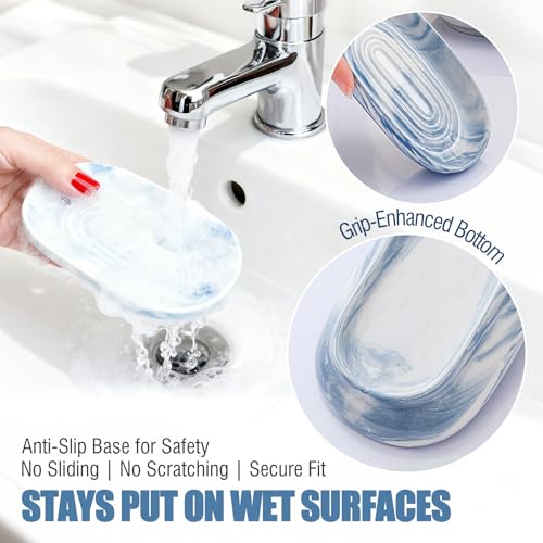 OTHIX Blue Ceramic Soap Dish with Unique Marble Texture, Decorative Bar Soap Holder for Bathroom and Kitchen, Cute Soap Dishes for Bar Soap, Jewelry, Family, Valentines Day Gifts (Blue Texture) - color: Blue Texture
