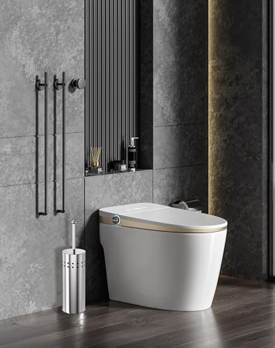 DOWRY Anti-Hand Off Toilet Plunger with Holder for Bathroom,Powerful Efficient Force Suction Cup,Heavy Duty, Deep Cleaning Chrome - color: Chrome