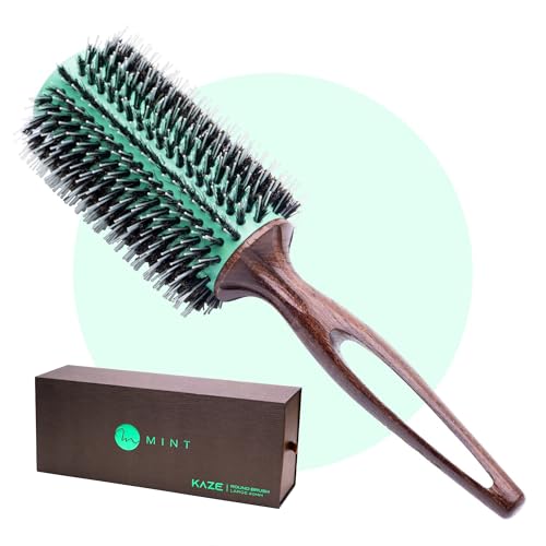 MINT Eco-Friendly Boar Bristle Round Brush for Blow Drying | Durable Blowout Styling for All Hair Types | Ceramic Round Brush with Hand-Crafted Wooden Handle (40 mm) - size: 40 mm Round Brush