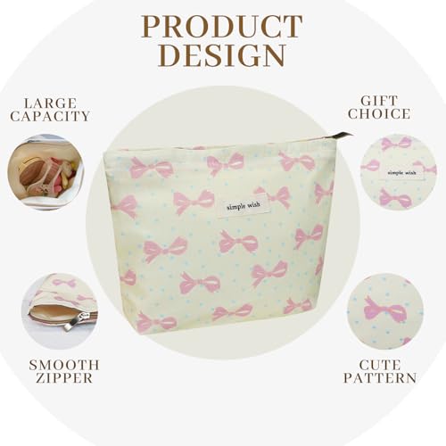 Wudygirl Bow Makeup Bag Polka Dot Cosmetic Bag Small Travel Makeup Pouch for Women Zipper Cosmetic Pouch Aesthetic Handbag 8.3" x 5.9"(Blue Dot Bow) - color: Blue Dot Bow