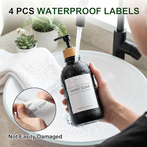 KASUNTING Hand and Dish Soap Dispenser Set, Plastic Kitchen Soap Dispenser Set with Bamboo Tray, 17 Fl Oz Black Soap and Lotion Dispensers Sets with 4 Pack Labels for Kitchen & Bathroom Countertop - color: Black, size: 2 Bottles with Bamboo Tray