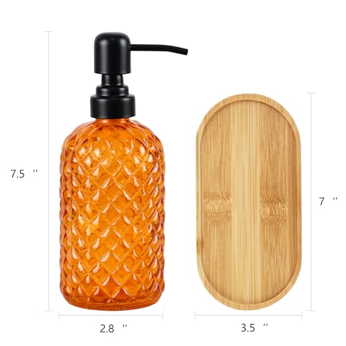 12Oz Glass Soap Dispenser with 304 Black Rustproof Stainless-Steel Pump, Refillable Glass Soap Dispenser for Kitchen, Bathroom, Farmhouse (2pack& Tray) - color: Orange-2pack& Tray