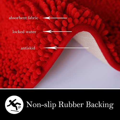 Bathroom Rugs Chenille Bath mat 2 Piece Set, Super Absorbent, Strong PVC Non Slip Backing, Bath mats for Bathroom, Plush Shaggy, Thick, Machine Washable, Bathtub, Toilet.(Red) - color: Red, size: 16''×24''+20''×32''