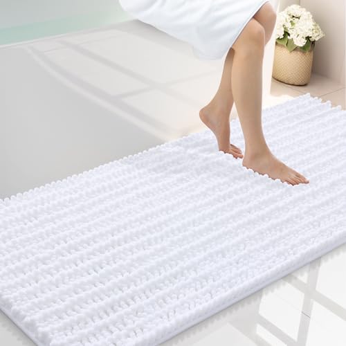Smiry Bathroom Rugs Mat 59x20, Extra Soft Absorbent Chenille Bath Rugs, Non Slip Rubber Backing Machine Washable Quick Dry Bath Mats for Bathroom Floor, Tub, Shower, Home Decor Accessories, White - color: White, size: 59'' X 20''